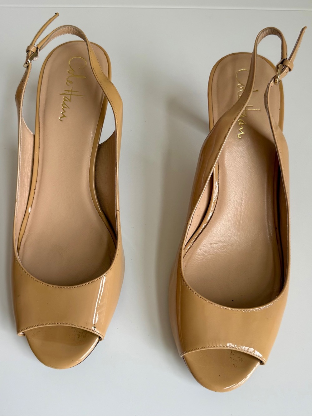 Cole Haan GUC Air Talia Nude Patent Leather Slingback Heels 8B
